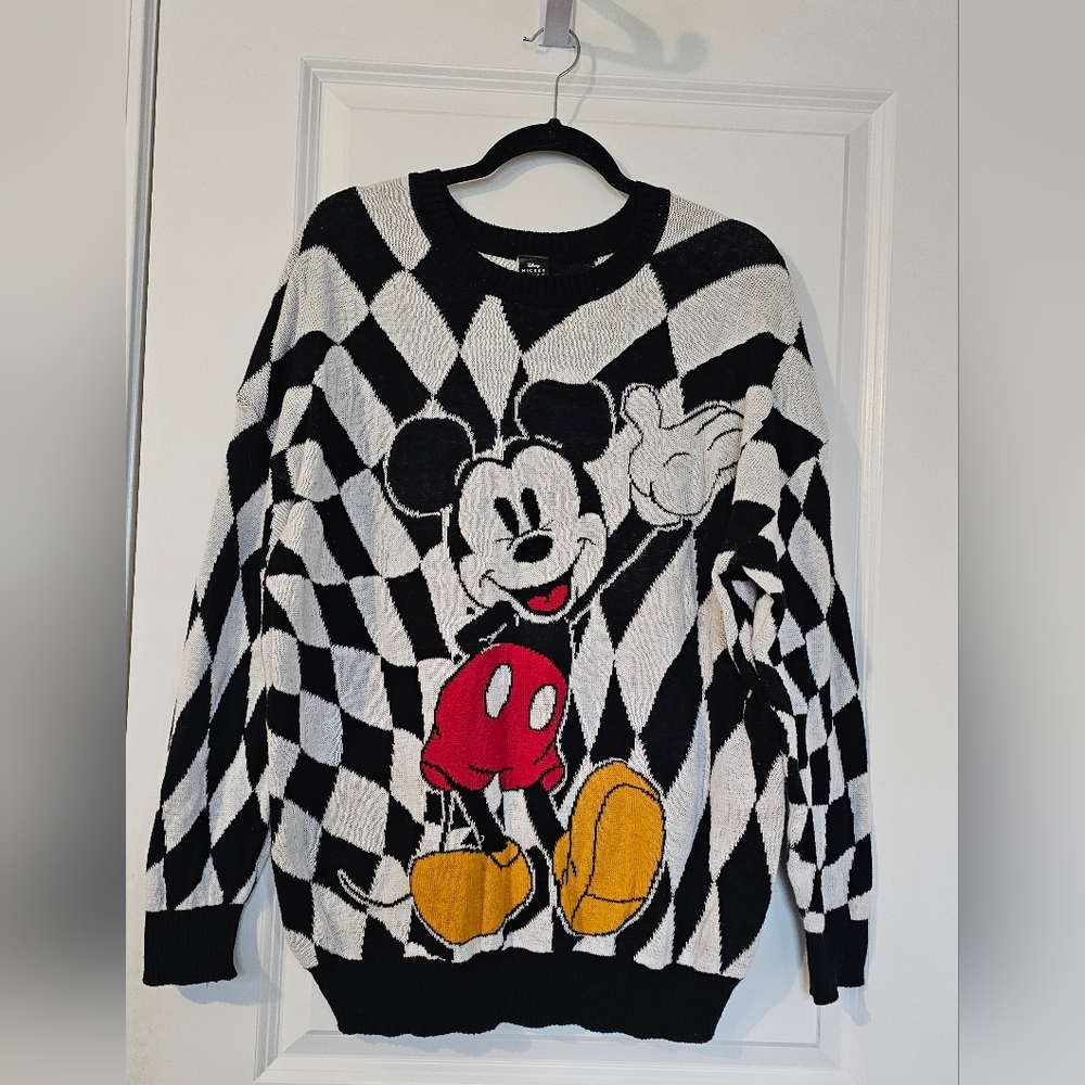 Disney Mickey Mouse Diamond Pattern Sweater - Black, White, Red, Yellow - Picture 2 of 4